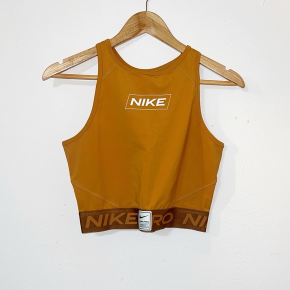 Nike Other - Nike pro Dri-fit Nike mustard yellow high neck longline crop top sports bra